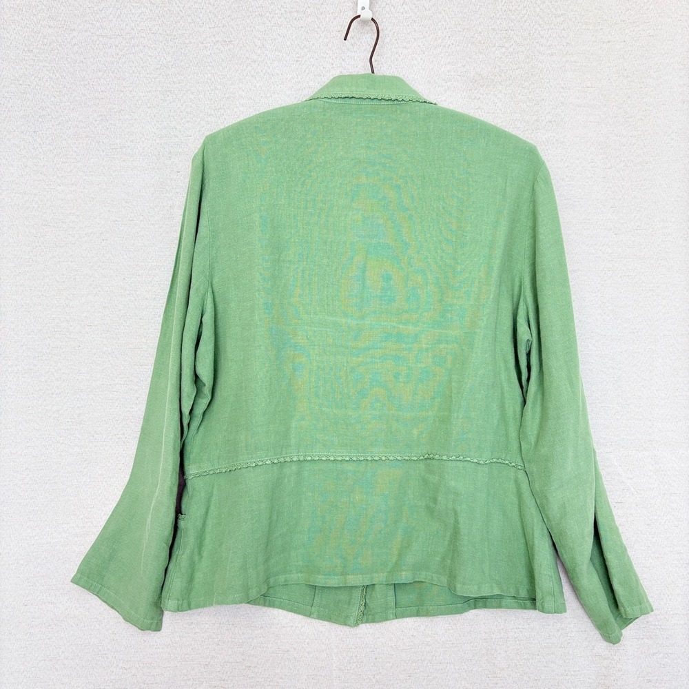 VTG Monterey Bay Linen Button Blazer cardigan pocket Pea Green Lagenlook Crochet - Picture 5 of 7